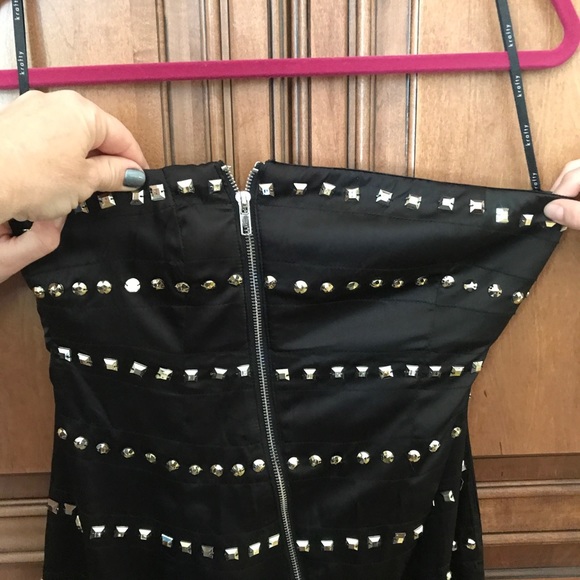 Black satin midi dress with silver studs NWT - Picture 3 of 5